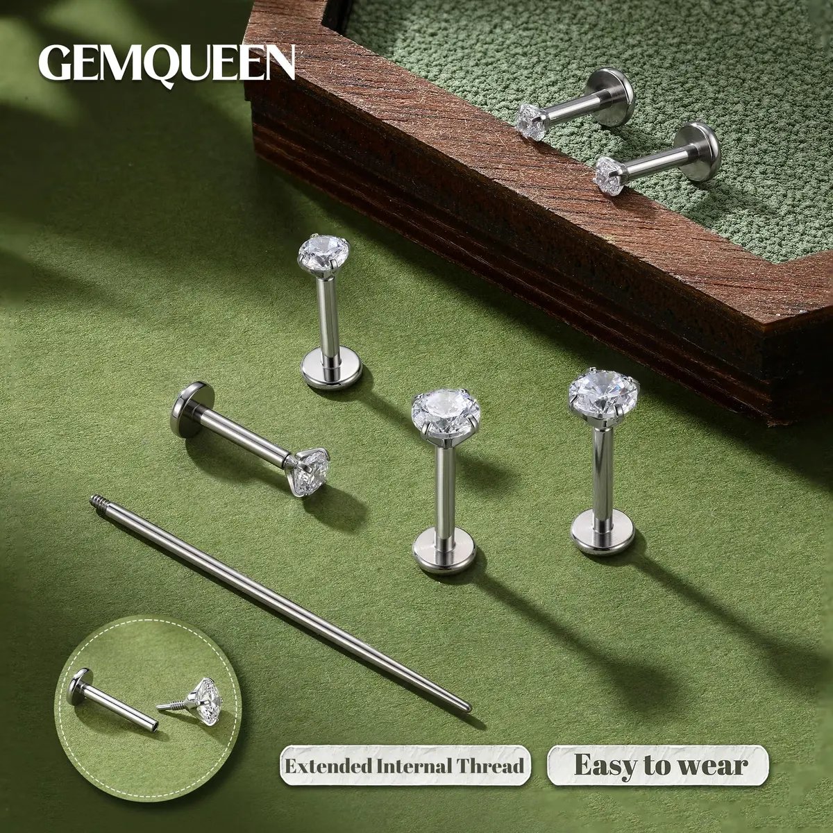 GEMQUEEN G23 Titanium Flat Back Earrings Hypoallergenic 16G | Versatile, Durable & Comfortable (70-120 chars) - view 2