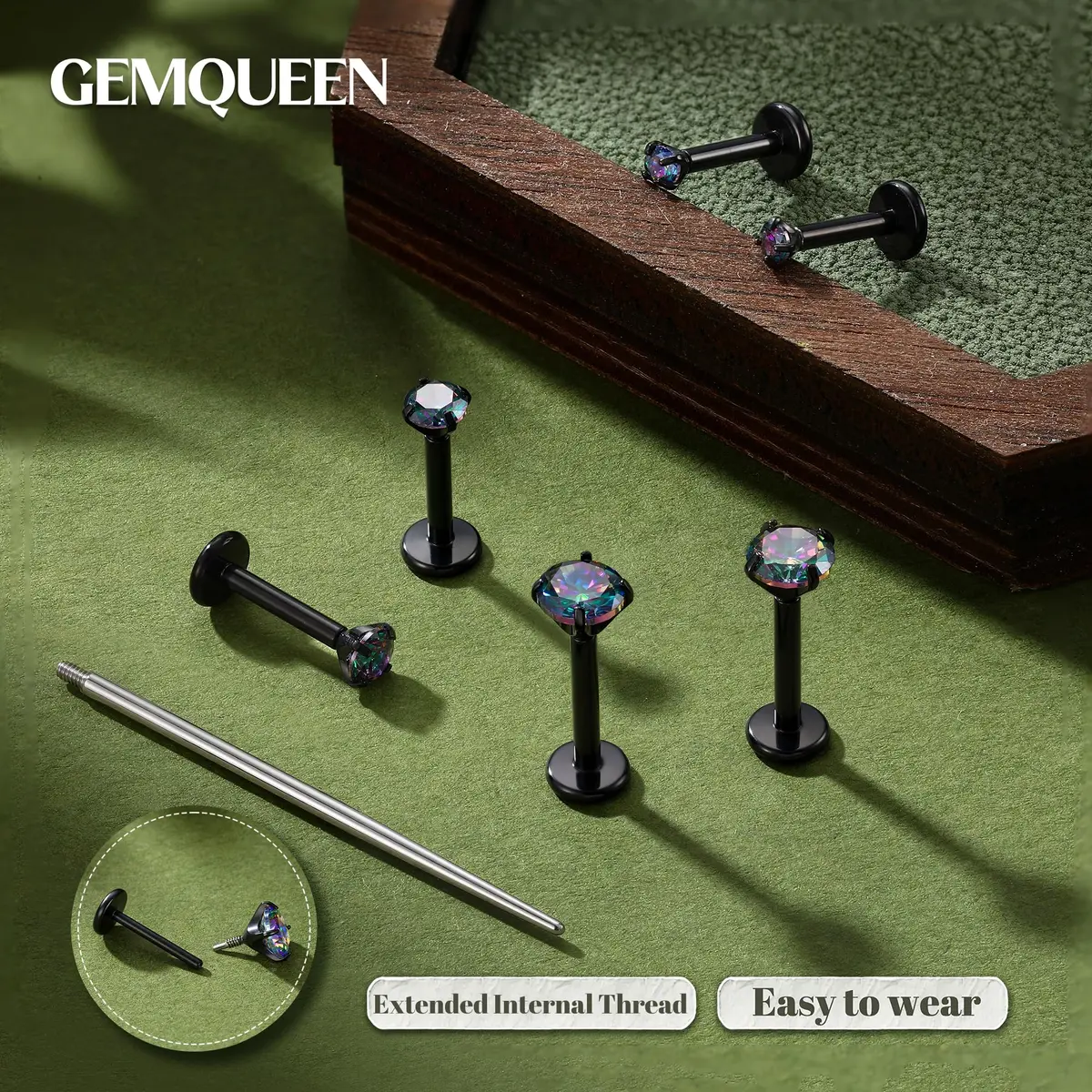 GEMQUEEN G23 Titanium Flat Back Earrings 16G | Hypoallergenic, Versatile for Men & Women - view 2