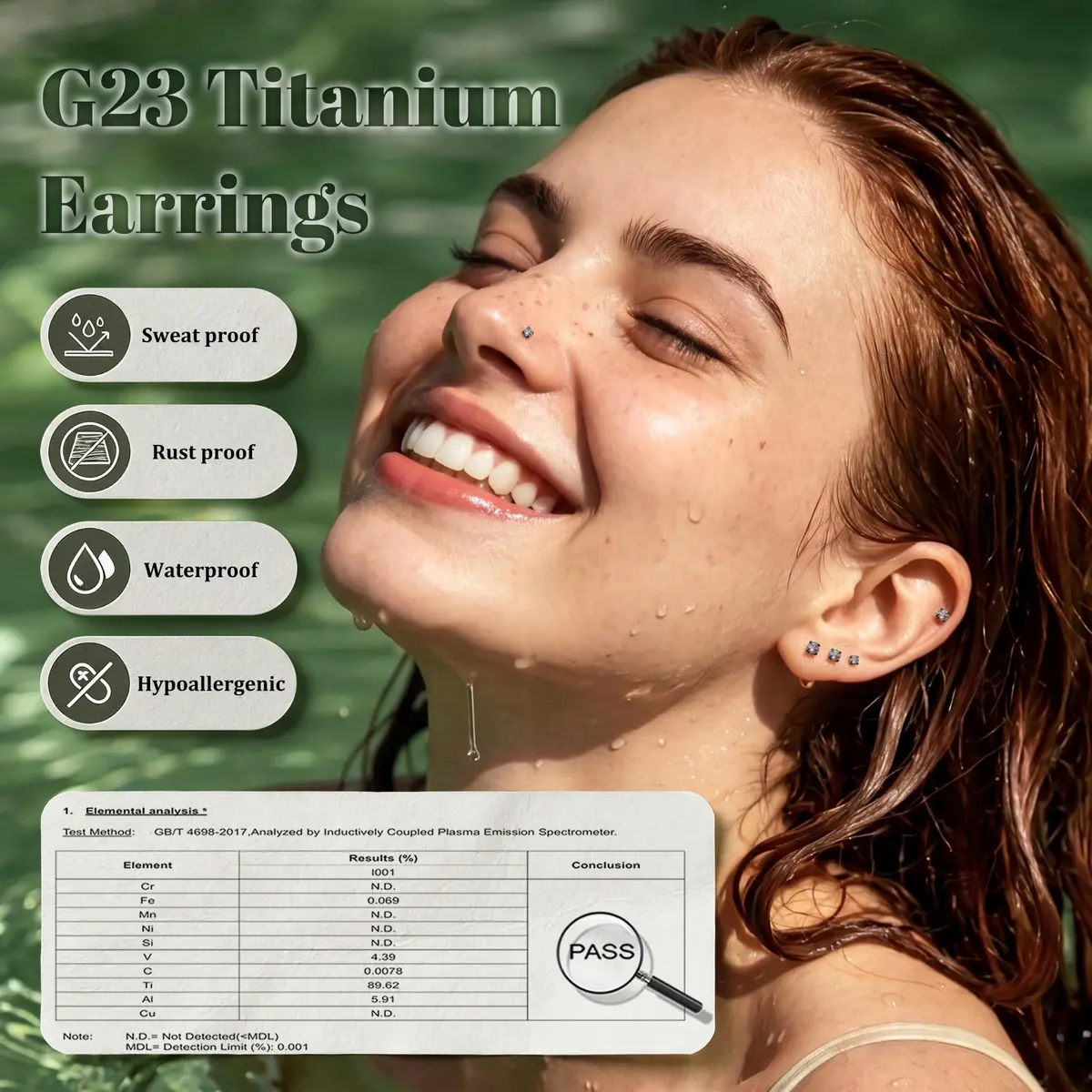 GEMQUEEN Black 18G G23 Titanium Flat Back Earrings Set | Hypoallergenic Internally Threaded Studs for Multiple Piercings - view 4