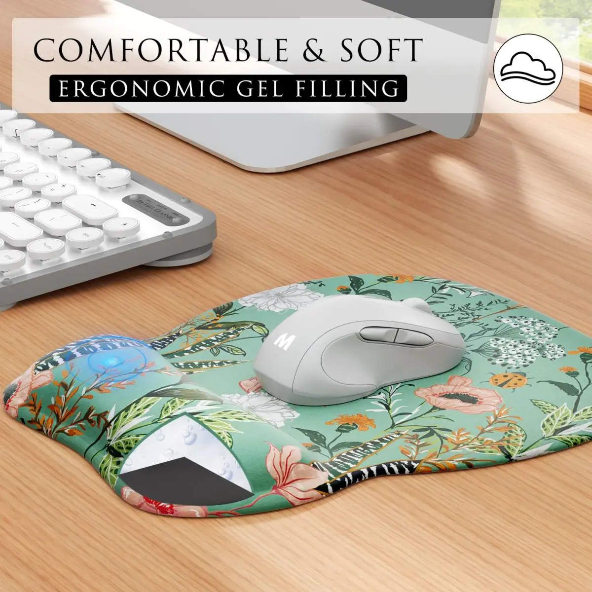 MROCO Ergonomic Mouse Pad Gel Wrist Rest, 9.4 x 8.1 inches, Garden Whispers | Comfortable Support for Daily Use - view 3