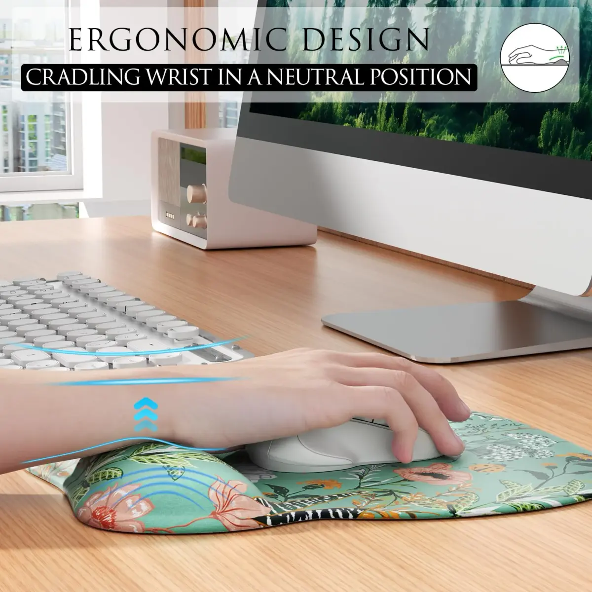 MROCO Ergonomic Mouse Pad Gel Wrist Rest, 9.4 x 8.1 inches, Garden Whispers | Comfortable Support for Daily Use - view 4