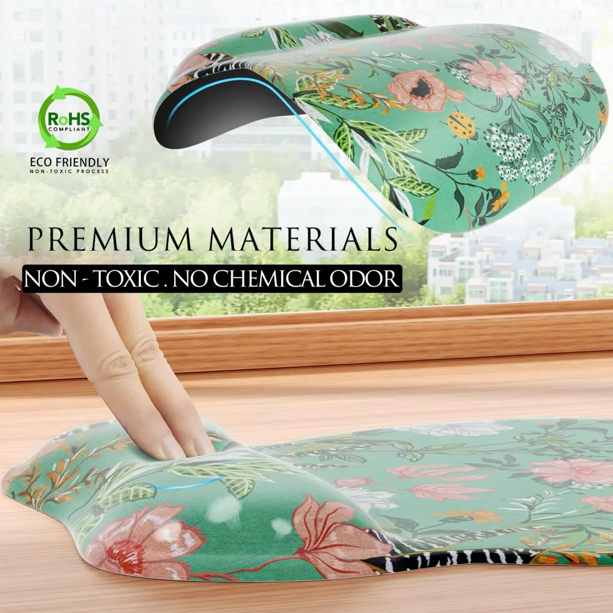 MROCO Ergonomic Mouse Pad Gel Wrist Rest, 9.4 x 8.1 inches, Garden Whispers | Comfortable Support for Daily Use - view 5