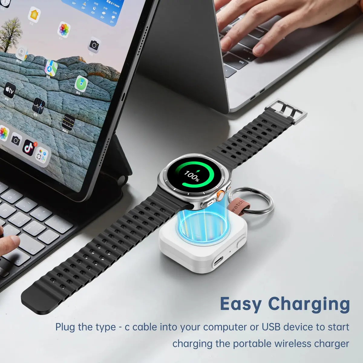 ACEQINGSE Samsung Galaxy Watch Charger 1200mAh Portable White | Compatible with Galaxy Watch 7/Ultra/6/Active 2/1 - view 6