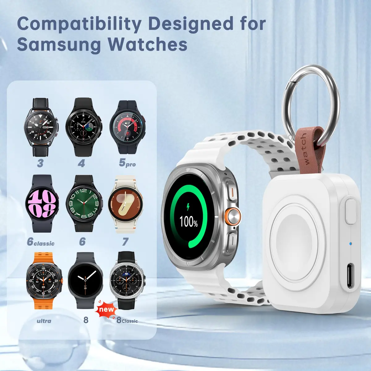ACEQINGSE Samsung Galaxy Watch Charger 1200mAh Portable White | Compatible with Galaxy Watch 7/Ultra/6/Active 2/1 - view 3