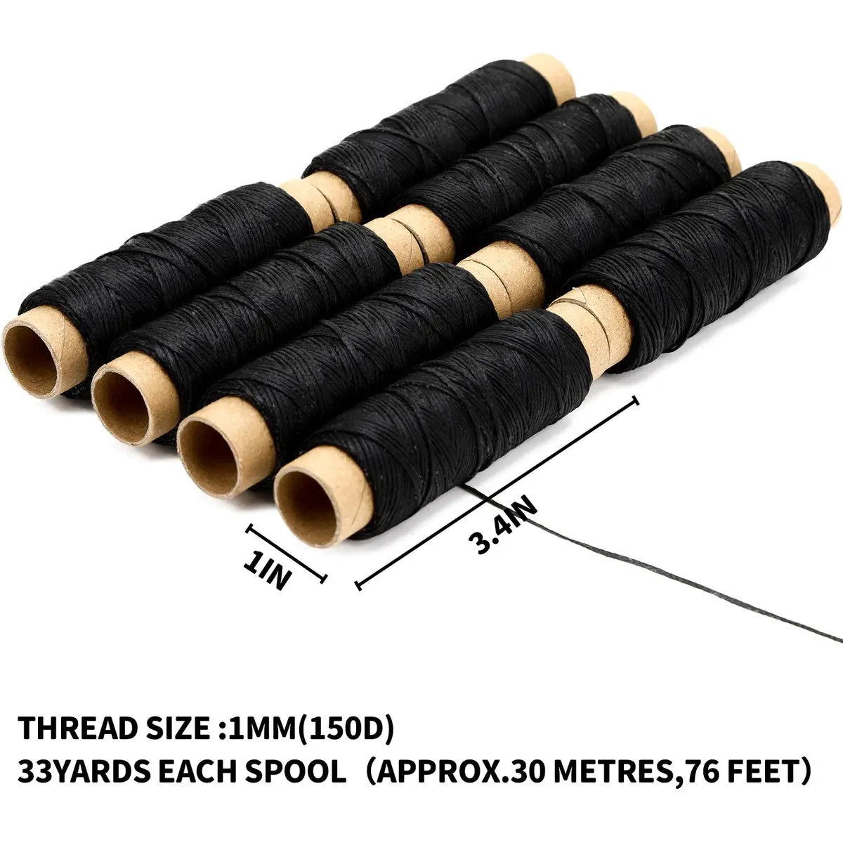JANYUN Black Waxed Leather Thread 1mm 150D Sewing Cord Pack | 8 Spools, 264 Total Yards - view 2