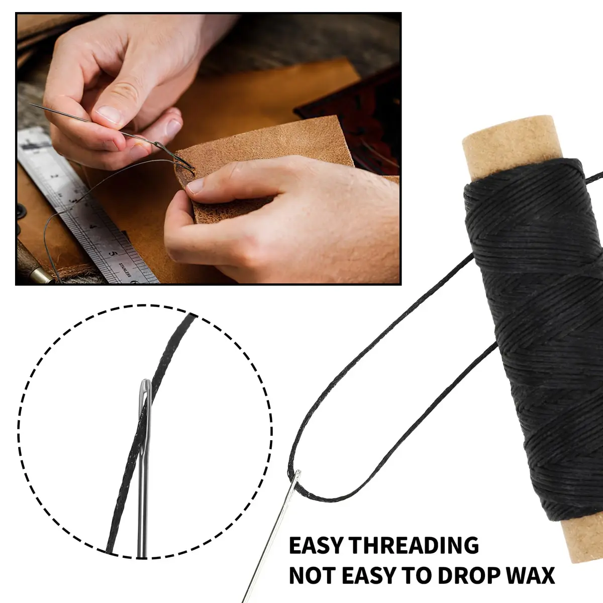 JANYUN Black Waxed Leather Thread 1mm 150D Sewing Cord Pack | 8 Spools, 264 Total Yards - view 4