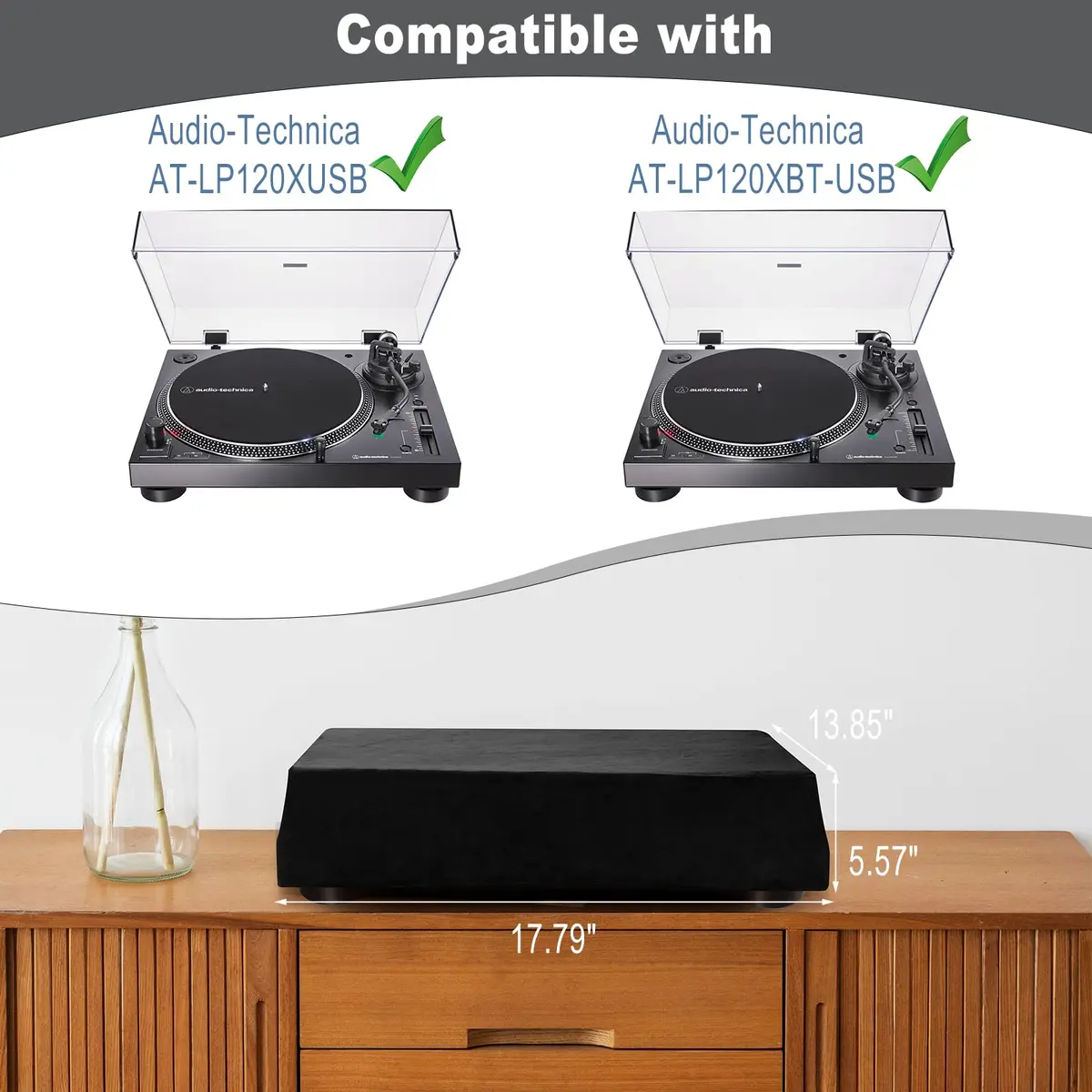 TXEsign Black Stretch Fleece Dust Cover for Audio-Technica AT-LP120XUSB & AT-LP120XBT-USB Turntables | Protects from Dust & Scratches - view 2