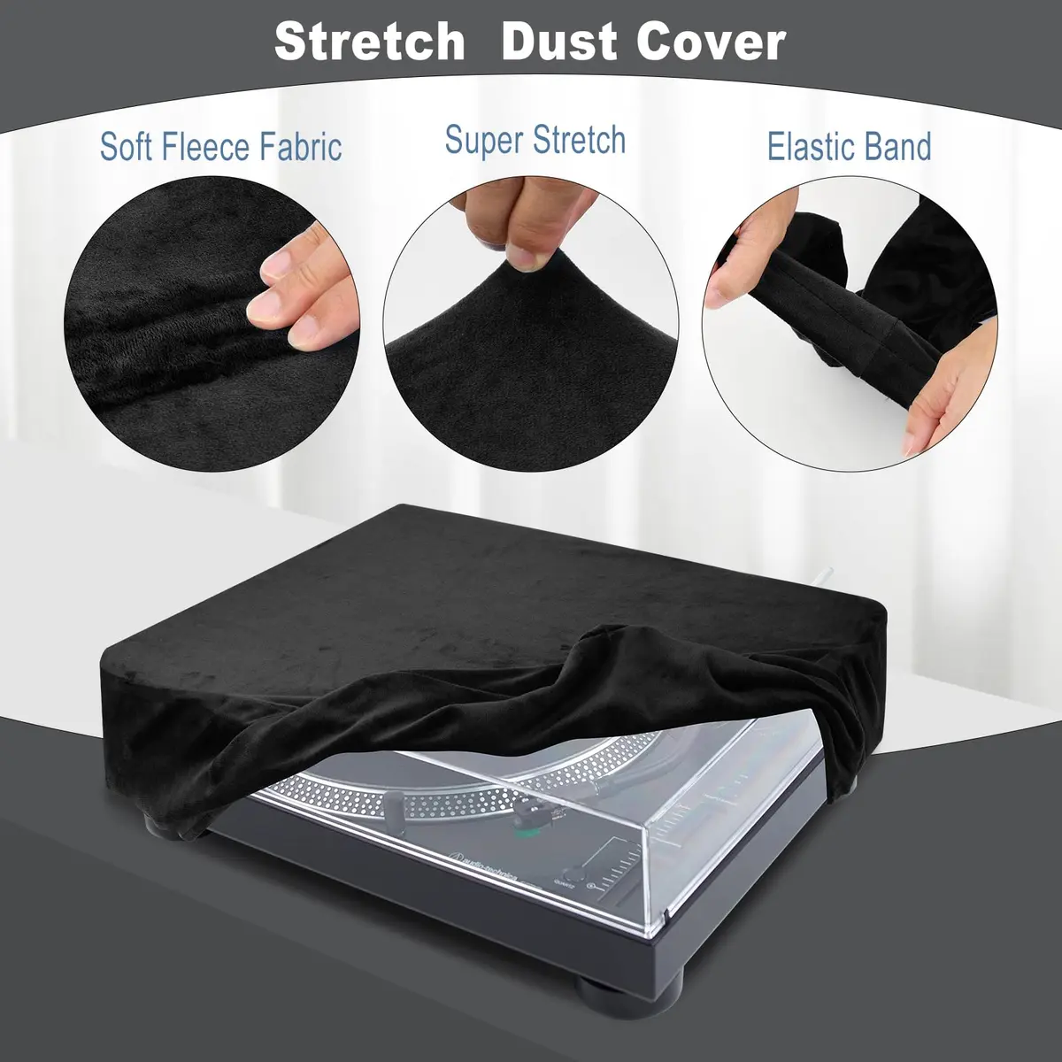 TXEsign Black Stretch Fleece Dust Cover for Audio-Technica AT-LP120XUSB & AT-LP120XBT-USB Turntables | Protects from Dust & Scratches - view 3