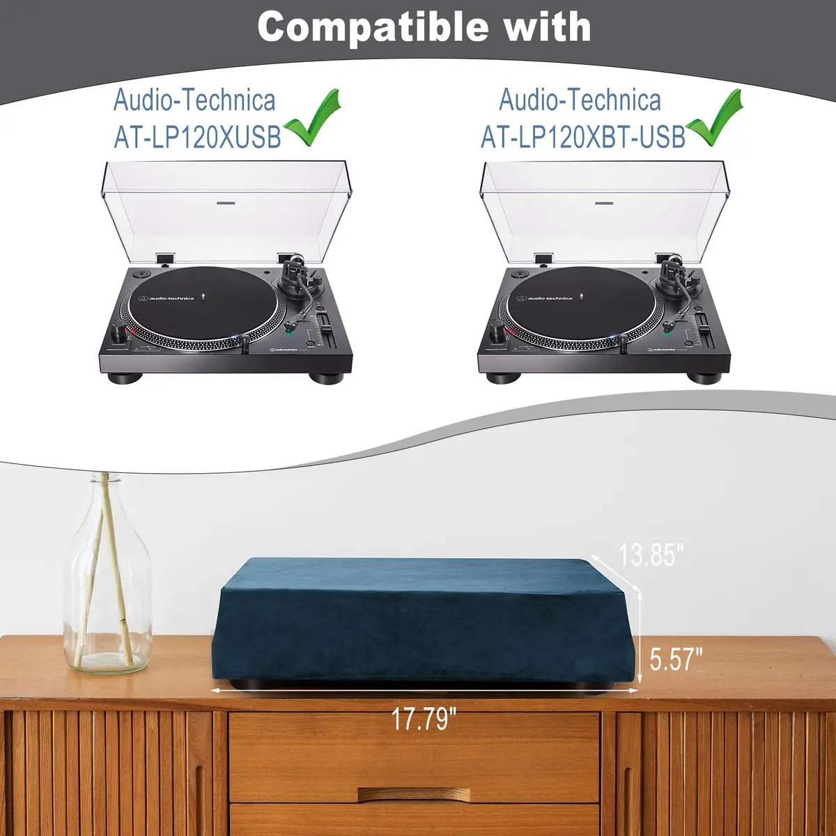 TXEsign Dust Cover Compatible with Audio-Technica AT-LP120XUSB & AT-LP120XBT-USB | Soft Elastic Fleece Dust Case (Dark Blue) - view 2