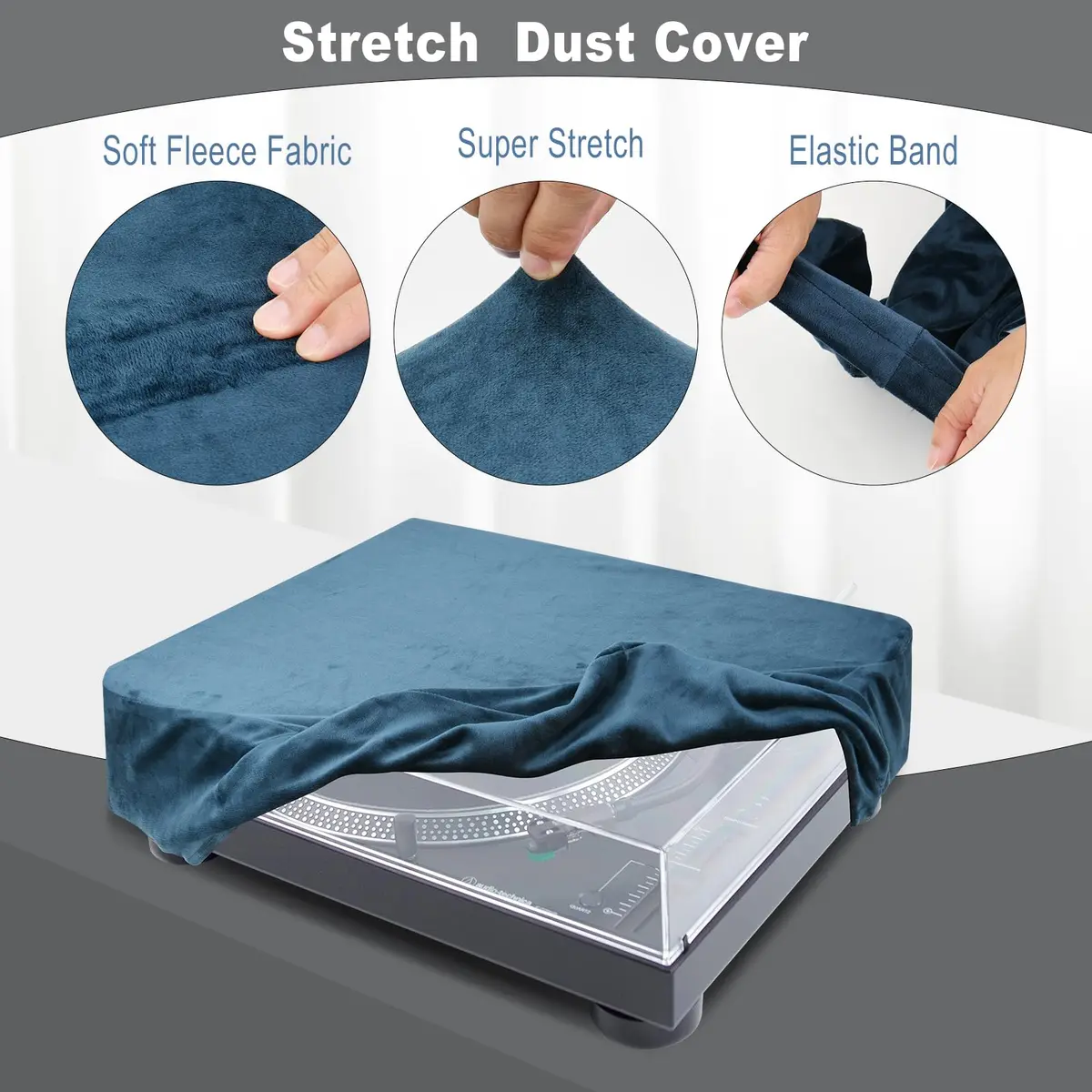 TXEsign Dust Cover Compatible with Audio-Technica AT-LP120XUSB & AT-LP120XBT-USB | Soft Elastic Fleece Dust Case (Dark Blue) - view 3