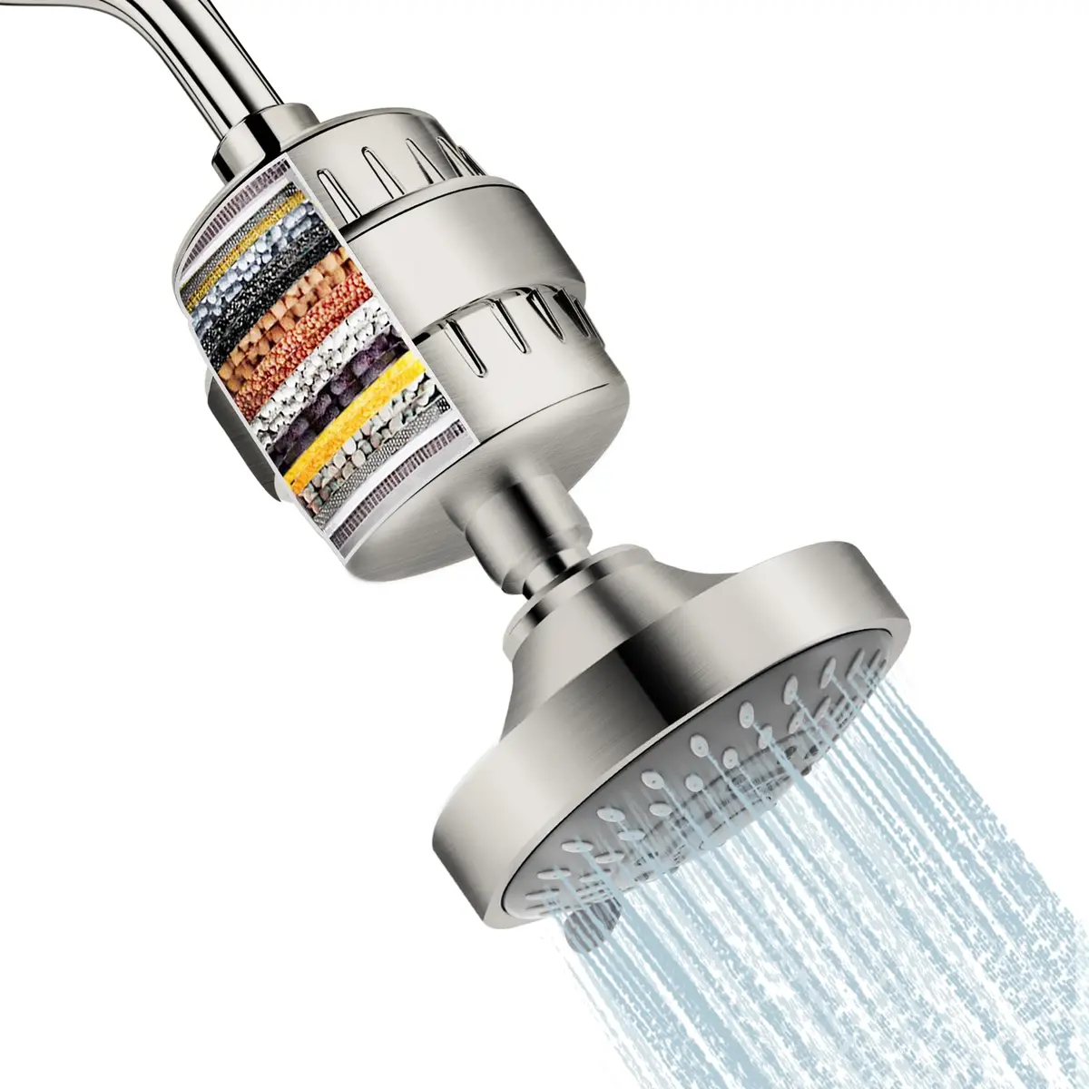 FEELSO Fixed Shower Head with 15-Stage Filter, Nickel Brushed 1.8 GPM | Removes Chlorine & Heavy Metals - main product image