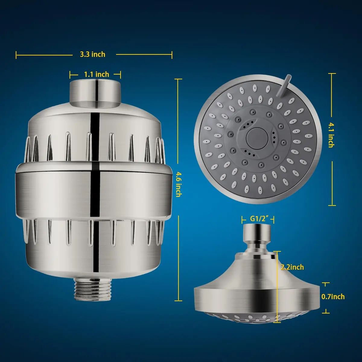FEELSO Fixed Shower Head with 15-Stage Filter, Nickel Brushed 1.8 GPM | Removes Chlorine & Heavy Metals - view 5