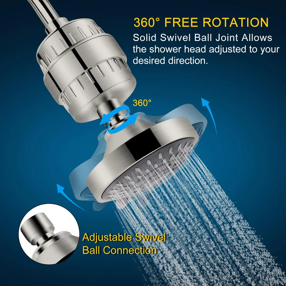 FEELSO Fixed Shower Head with 15-Stage Filter, Nickel Brushed 1.8 GPM | Removes Chlorine & Heavy Metals - view 6