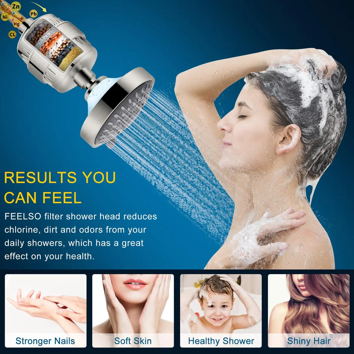 FEELSO Fixed Shower Head with 15-Stage Filter, Nickel Brushed 1.8 GPM | Removes Chlorine & Heavy Metals - view 3