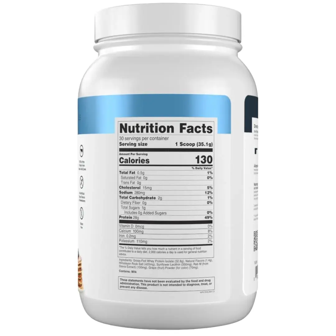 Transparent Labs Grass-Fed Whey Protein Isolate 1.02 kg (2.25 lb) | 28g Protein Per Serving, Blueberry Pancakes Flavor - view 8