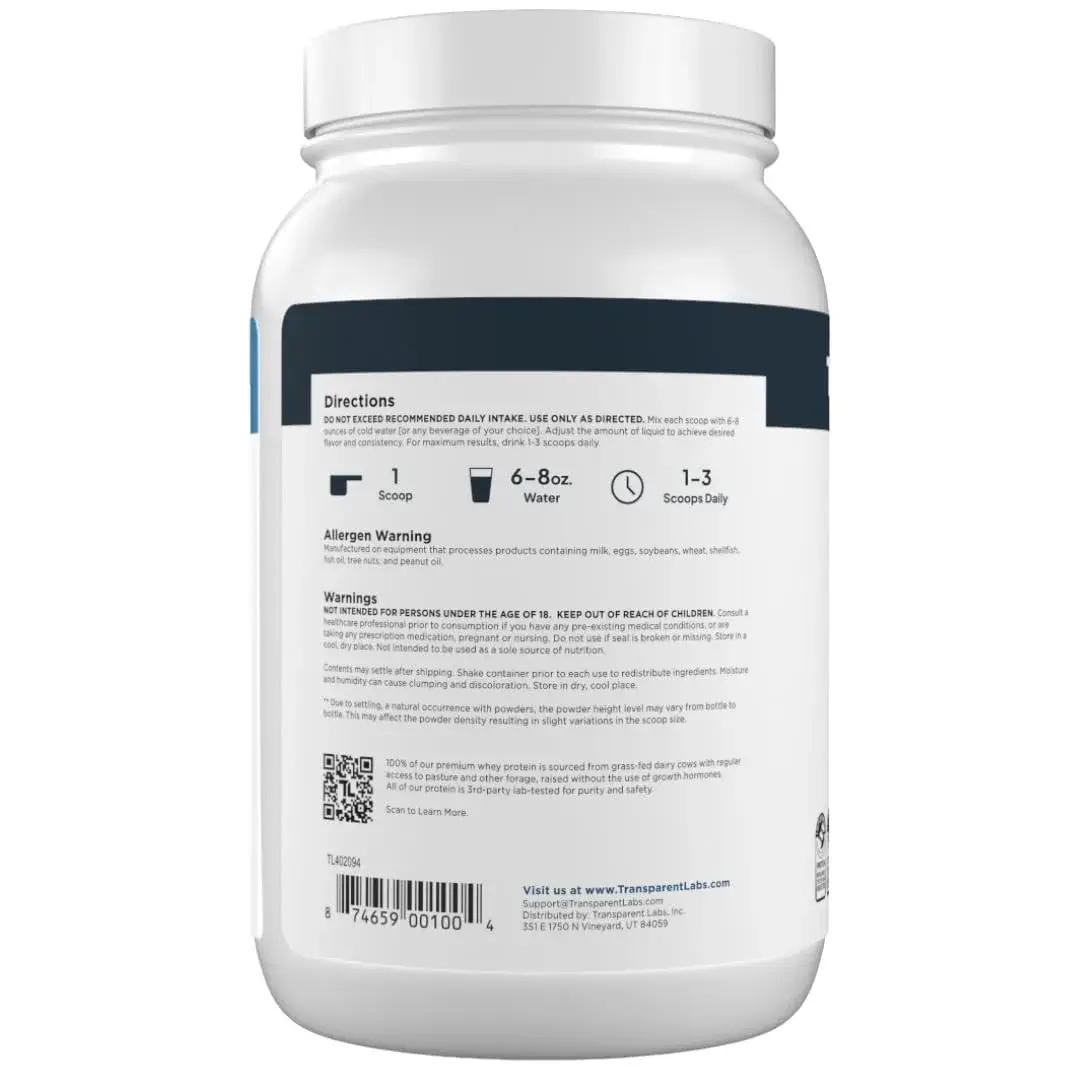 Transparent Labs Grass-Fed Whey Protein Isolate 1.02 kg (2.25 lb) | 28g Protein Per Serving, Blueberry Pancakes Flavor - view 9