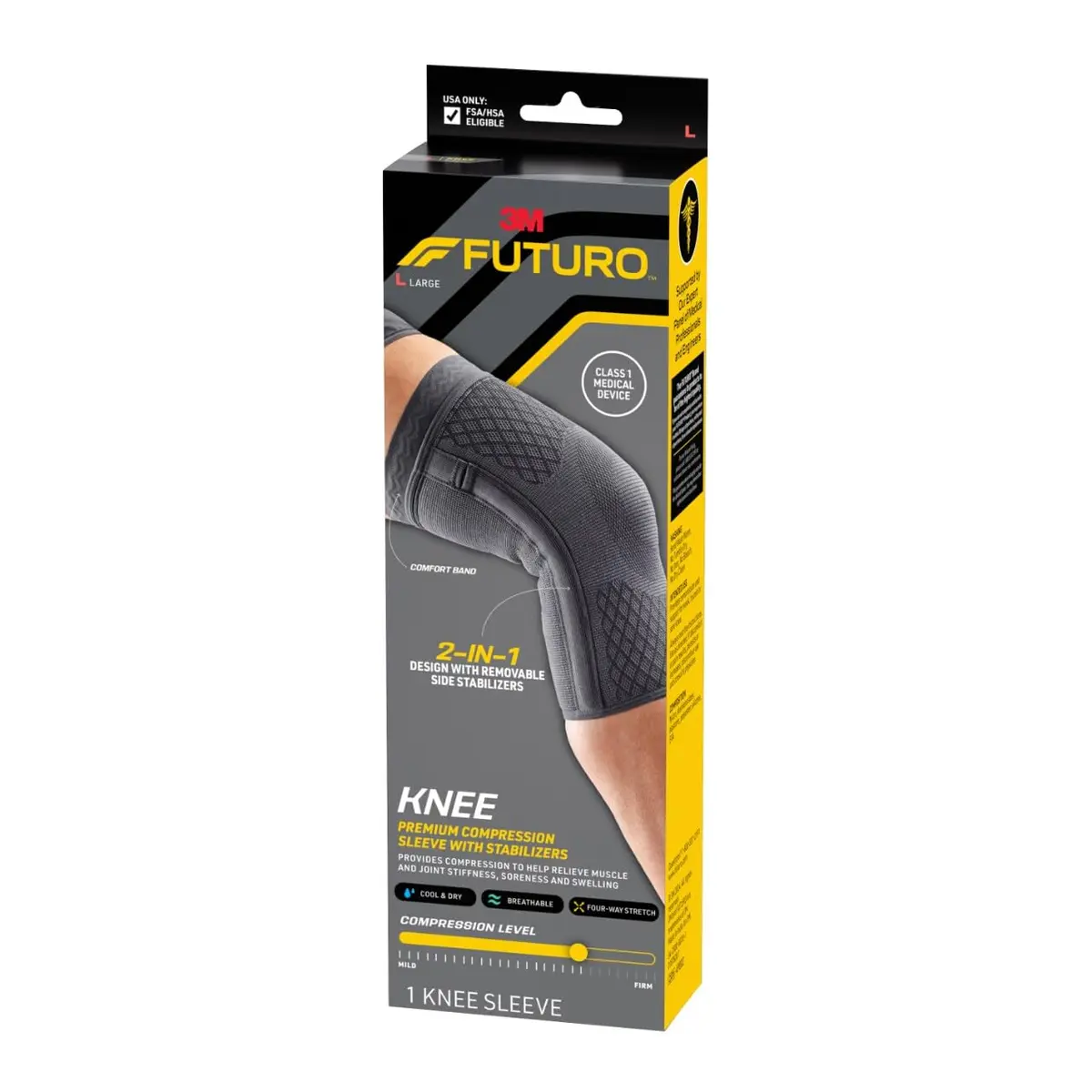 FUTURO Premium Compression Knee Sleeve with Stabilizers Large | Support for Arthritis & Swelling - main product image