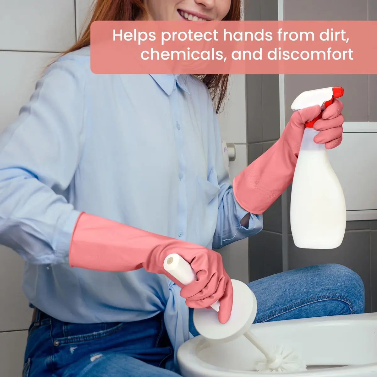 SIFANGKE Pink Rubber Cleaning Gloves for Dishwashing, 4 Pairs, Large | Waterproof & Non-Slip Grip - view 4