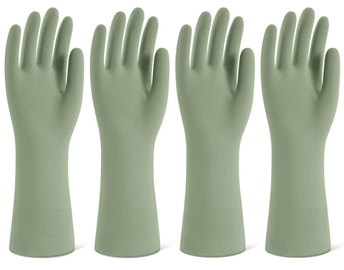 SIFANGKE Green Rubber Cleaning Gloves - 4 Pairs, Medium | Waterproof & Non-Slip Grip for Dishwashing & Household Cleaning - main product image