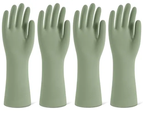 SIFANGKE Green Cleaning Gloves with Flocked Lining, Medium, 4 Pairs | Protects Hands from Harsh Chemicals - main product image