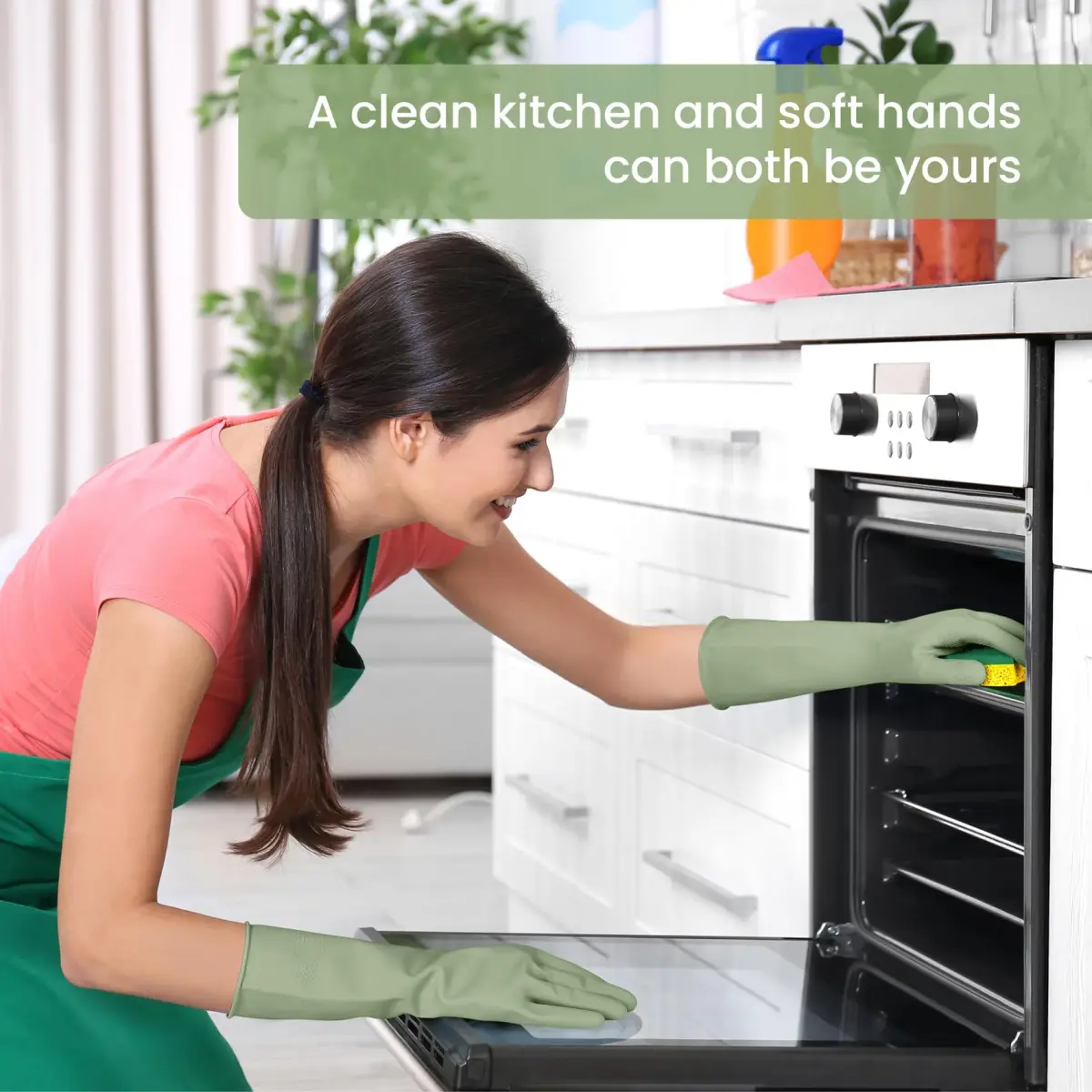 SIFANGKE Green Rubber Cleaning Gloves - 4 Pairs, Medium | Waterproof & Non-Slip Grip for Dishwashing & Household Cleaning - view 6