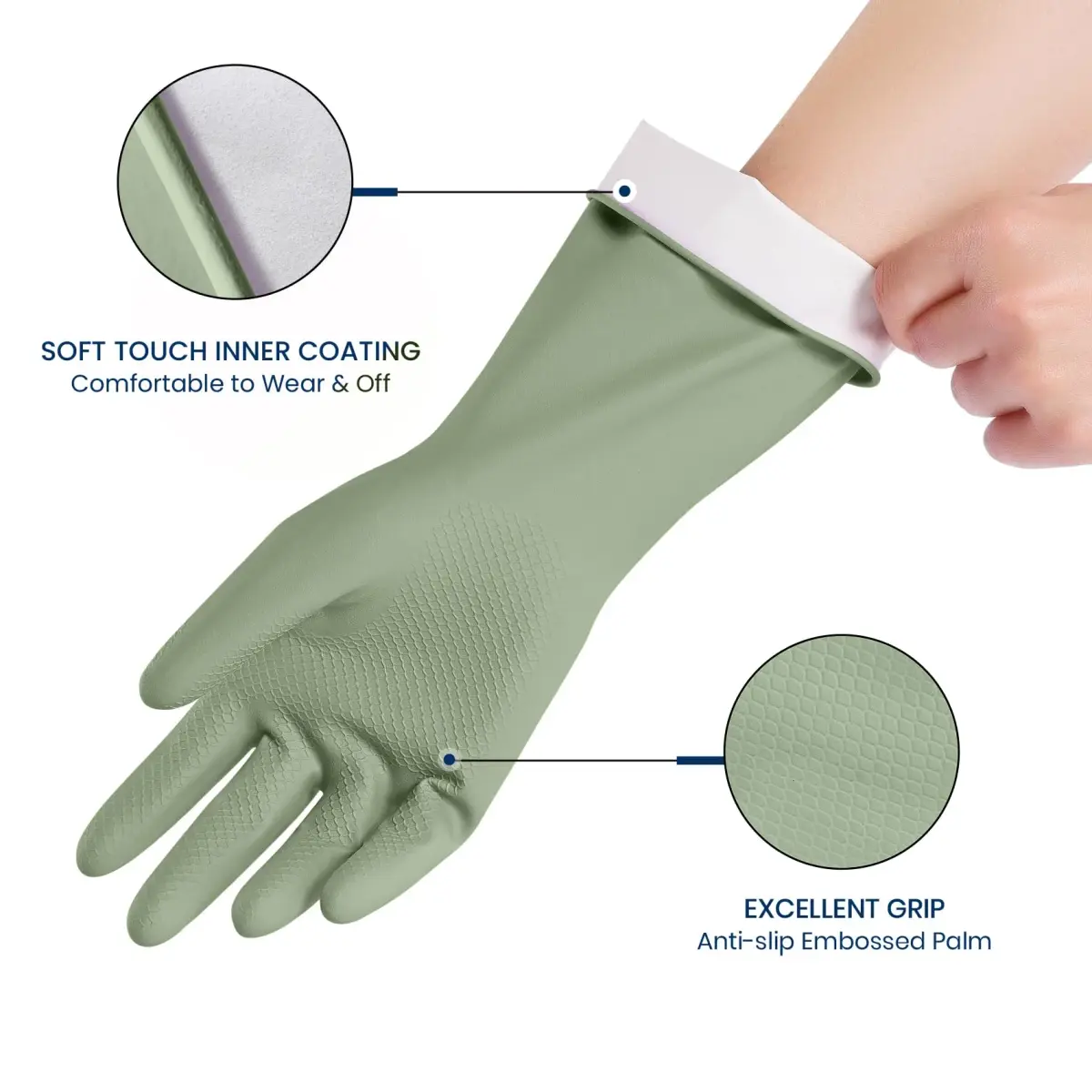 SIFANGKE Green Rubber Cleaning Gloves - 4 Pairs, Medium | Waterproof & Non-Slip Grip for Dishwashing & Household Cleaning - view 2