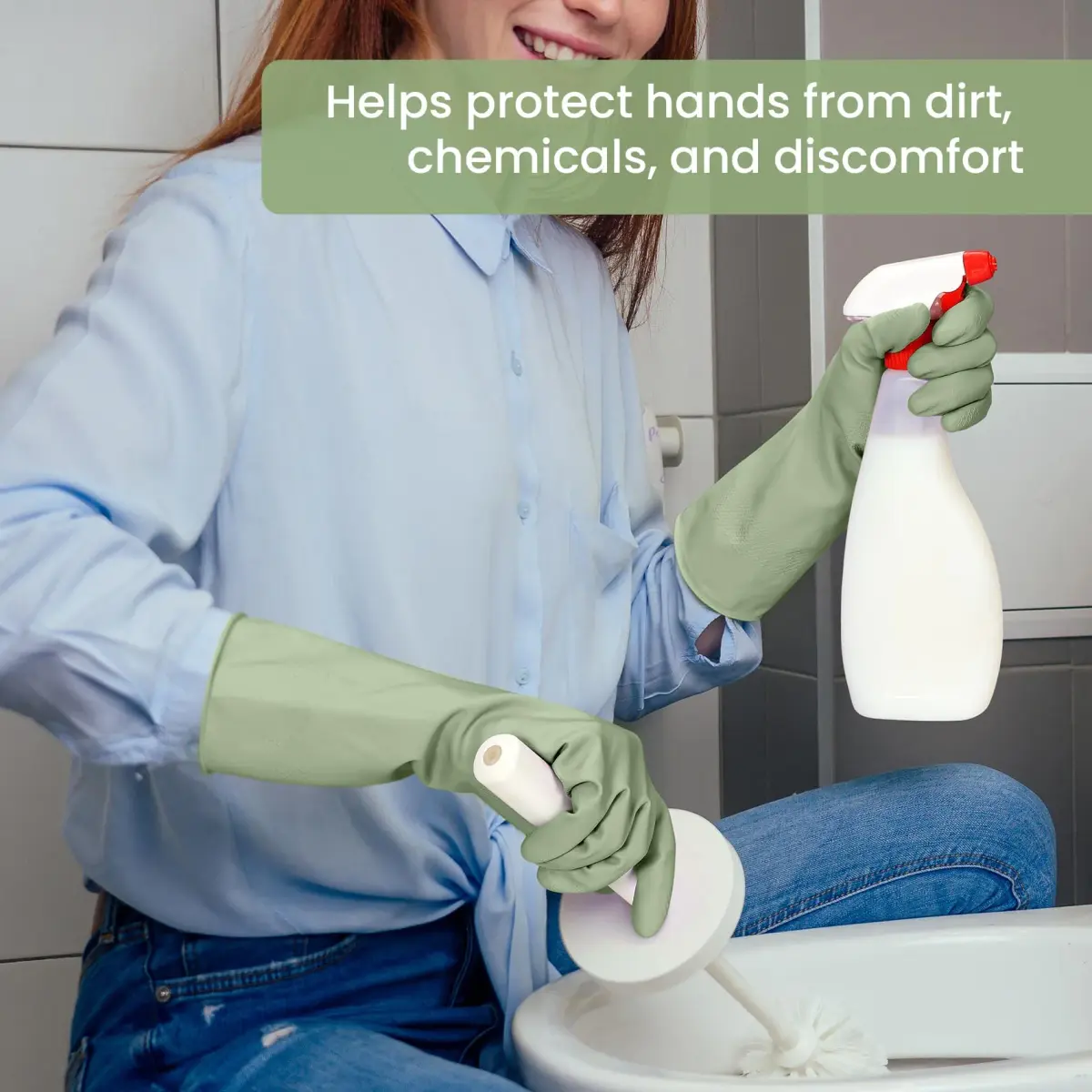 SIFANGKE Green Rubber Cleaning Gloves - 4 Pairs, Medium | Waterproof & Non-Slip Grip for Dishwashing & Household Cleaning - view 4