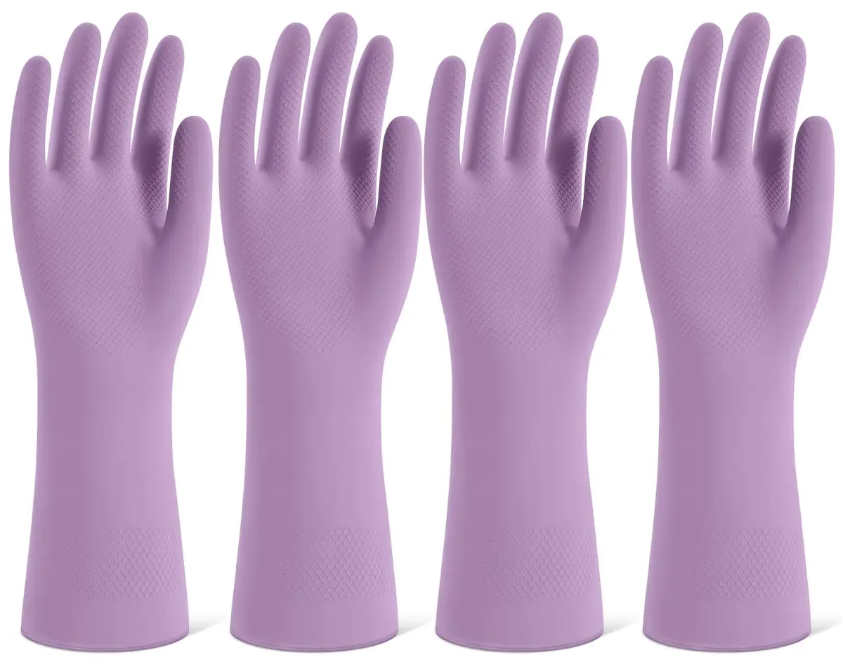 SIFANGKE Purple Rubber Cleaning Gloves with Flocked Lining - Medium (4 Pairs) | Protects Hands from Chemicals & Hot Water - main product image