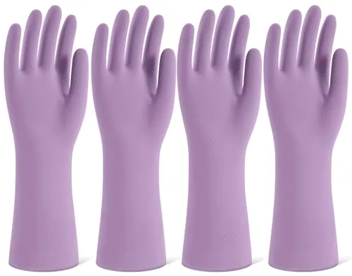 SIFANGKE Purple Rubber Cleaning Gloves with Flocked Lining, Medium (4-Pair Value Pack) | USA Imported for Household Chores - main product image