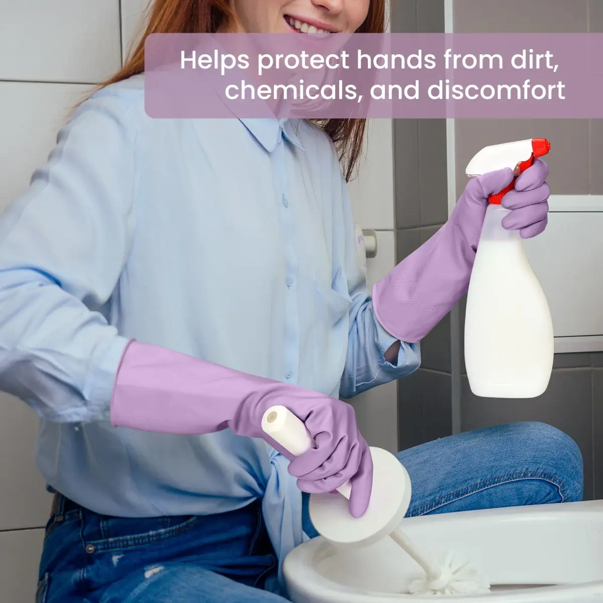 SIFANGKE Purple Rubber Cleaning Gloves with Flocked Lining - Medium (4 Pairs) | Protects Hands from Chemicals & Hot Water - view 4
