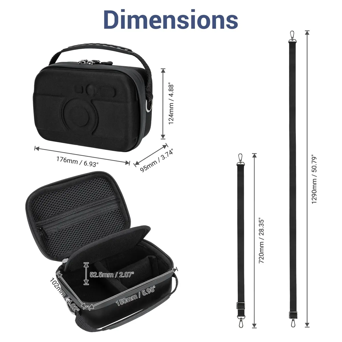 JJC Hard Shell Camera Case for DJI Action 6, GoPro Hero 13/12, Insta360 Cameras — Black, 17.7cm (7in) - view 8