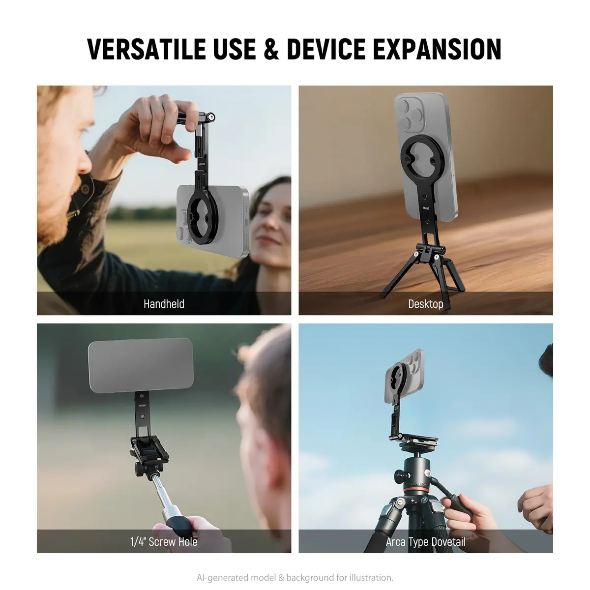 NEEWER Magnetic Phone Tripod Holder Stand with 1/4" & Arca Mount, Cold Shoe Grip for MagSafe iPhones & Androids (PA098) - view 5