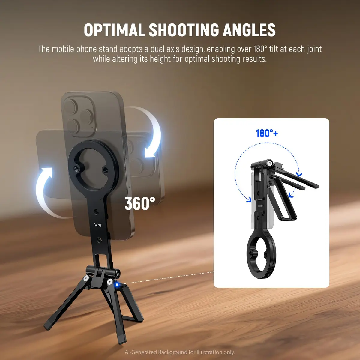 NEEWER Magnetic Phone Tripod Holder Stand with 1/4" & Arca Mount, Cold Shoe Grip for MagSafe iPhones & Androids (PA098) - view 3