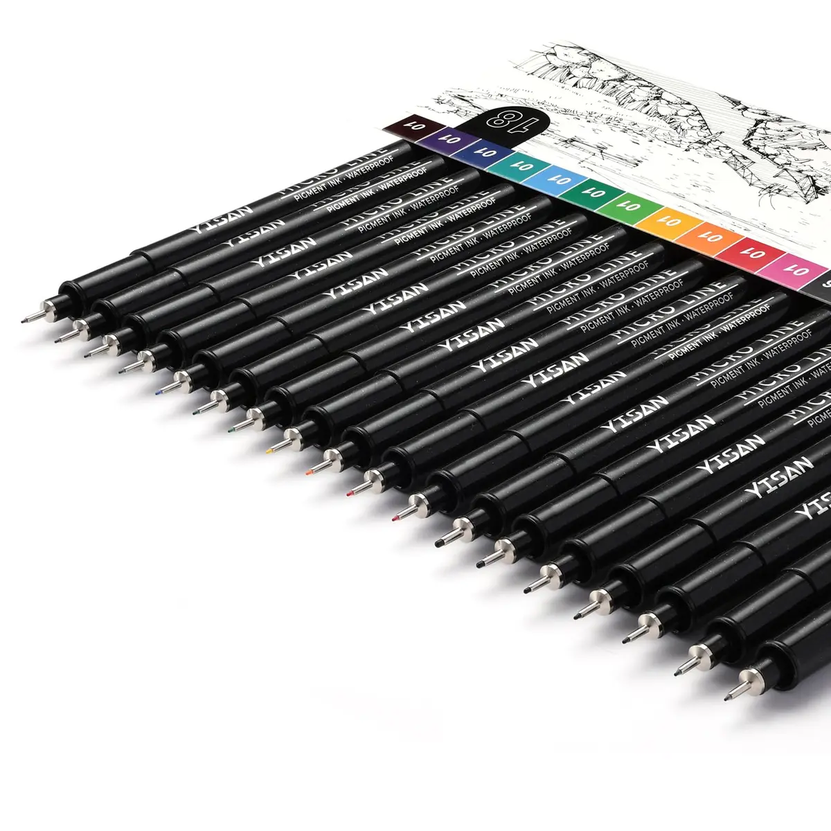 YISAN 18-Pack Colored Drawing Markers & Fineliner Pens | 11 Waterproof Archival Ink Colors & 7 Black Fine Tips - main product image