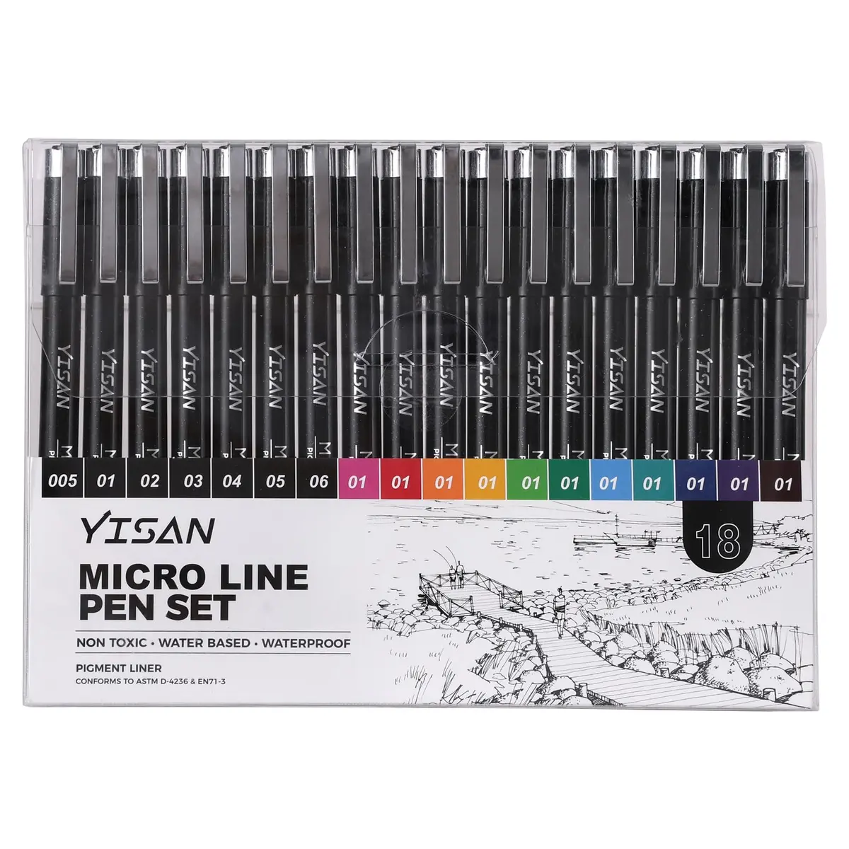 YISAN 18-Pack Colored Drawing Markers & Fineliner Pens | 11 Waterproof Archival Ink Colors & 7 Black Fine Tips - view 6