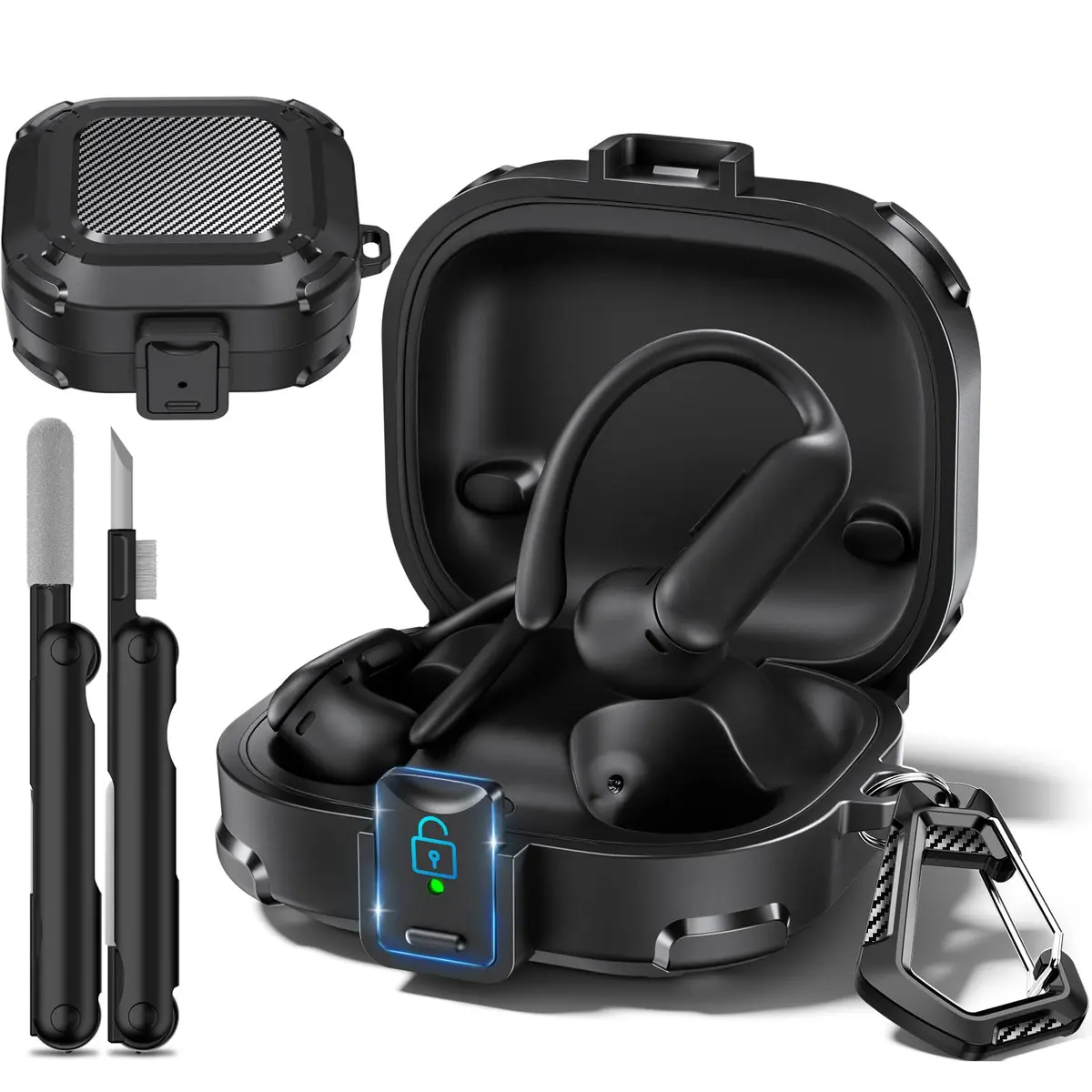 joremx Safety Lock for Powerbeats Pro 2 Case | Shockproof Hard Shell with Cleaning Kit & Keychain, Black (25.53 USD) - main product image