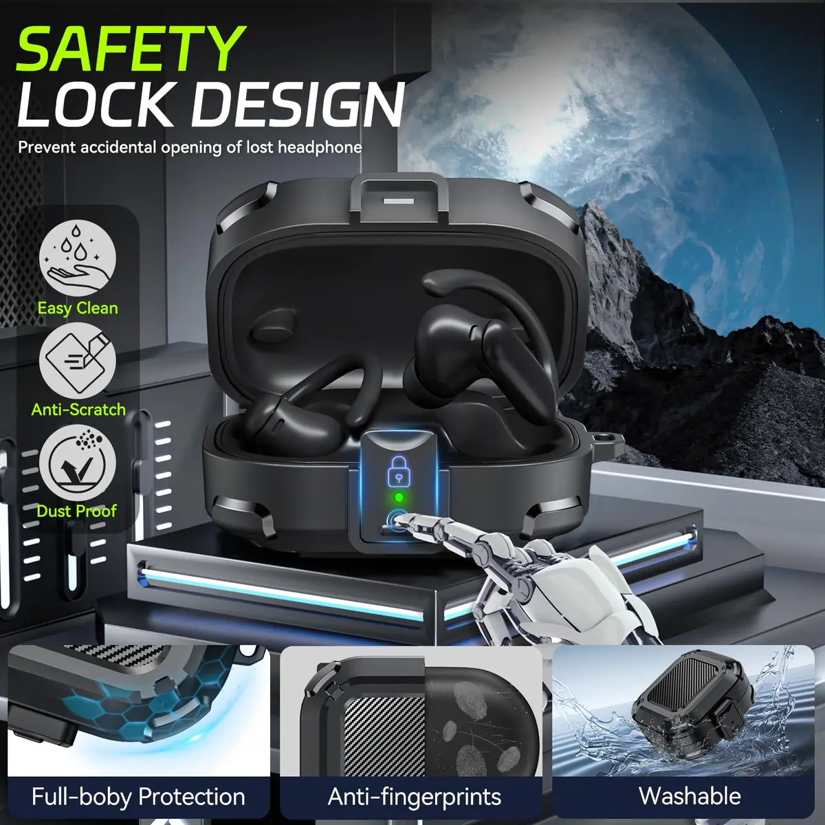 joremx Safety Lock for Powerbeats Pro 2 Case | Shockproof Hard Shell with Cleaning Kit & Keychain, Black (25.53 USD) - view 3