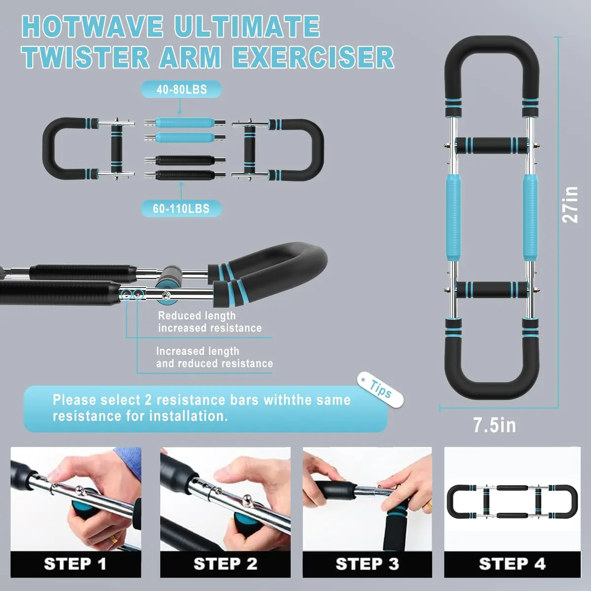 HOTWAVE Twister Arm Trainer 40-110 lbs | Portable Chest & Arm Workout Equipment for Men & Women - view 2