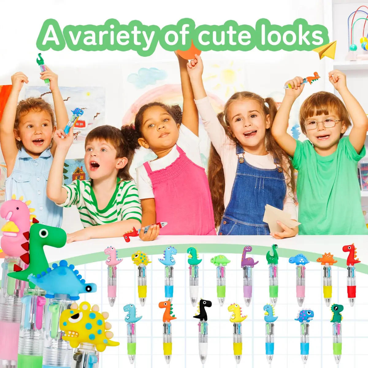 CZWZ 30Pcs Mini Multicolor Pens in One 4-in-1 for Kids | Dinosaur Design, Assorted Ink, Compact & Fun (70-120 chars) - view 3