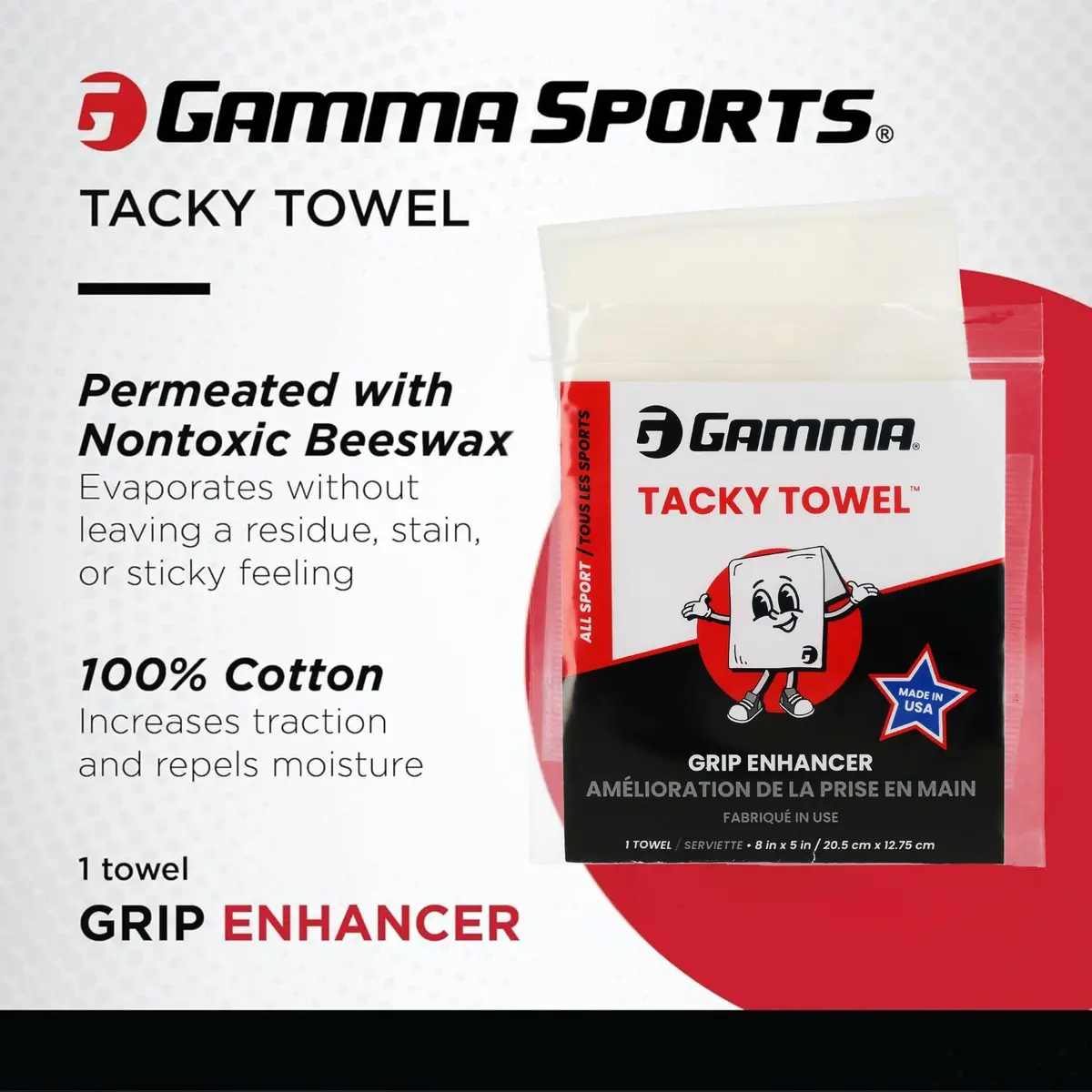 Gamma Tacky Towel for Tennis & Pickleball | Grip Enhancer for Sweaty Hands | Pocket-Sized Control Aid - view 2