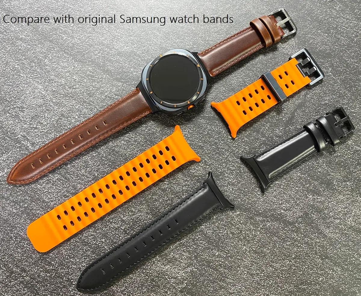 OTOPO Crocodile Pattern Leather Watch Band Compatible with Galaxy Watch 9/8/8 Classic 40mm 44mm 46mm, 2-Pack, Black+Brown - view 7