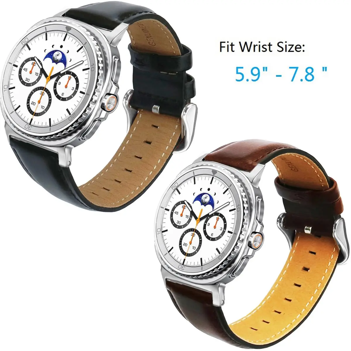 OTOPO Crocodile Pattern Leather Watch Band Compatible with Galaxy Watch 9/8/8 Classic 40mm 44mm 46mm, 2-Pack, Black+Brown - view 2
