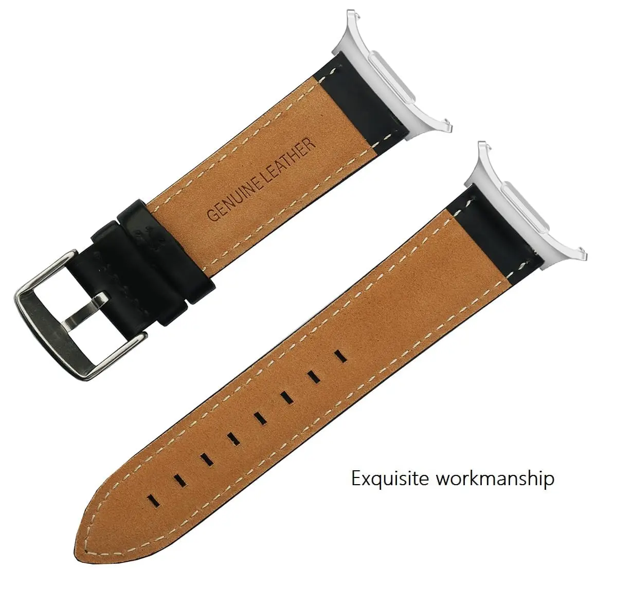 OTOPO Crocodile Pattern Leather Watch Band Compatible with Galaxy Watch 9/8/8 Classic 40mm 44mm 46mm, 2-Pack, Black+Brown - view 4