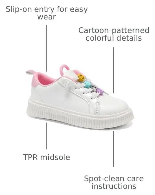 Carter's Tilsley White Sneakers for Girls | Playful Cartoon Design, Size 12 US - view 3