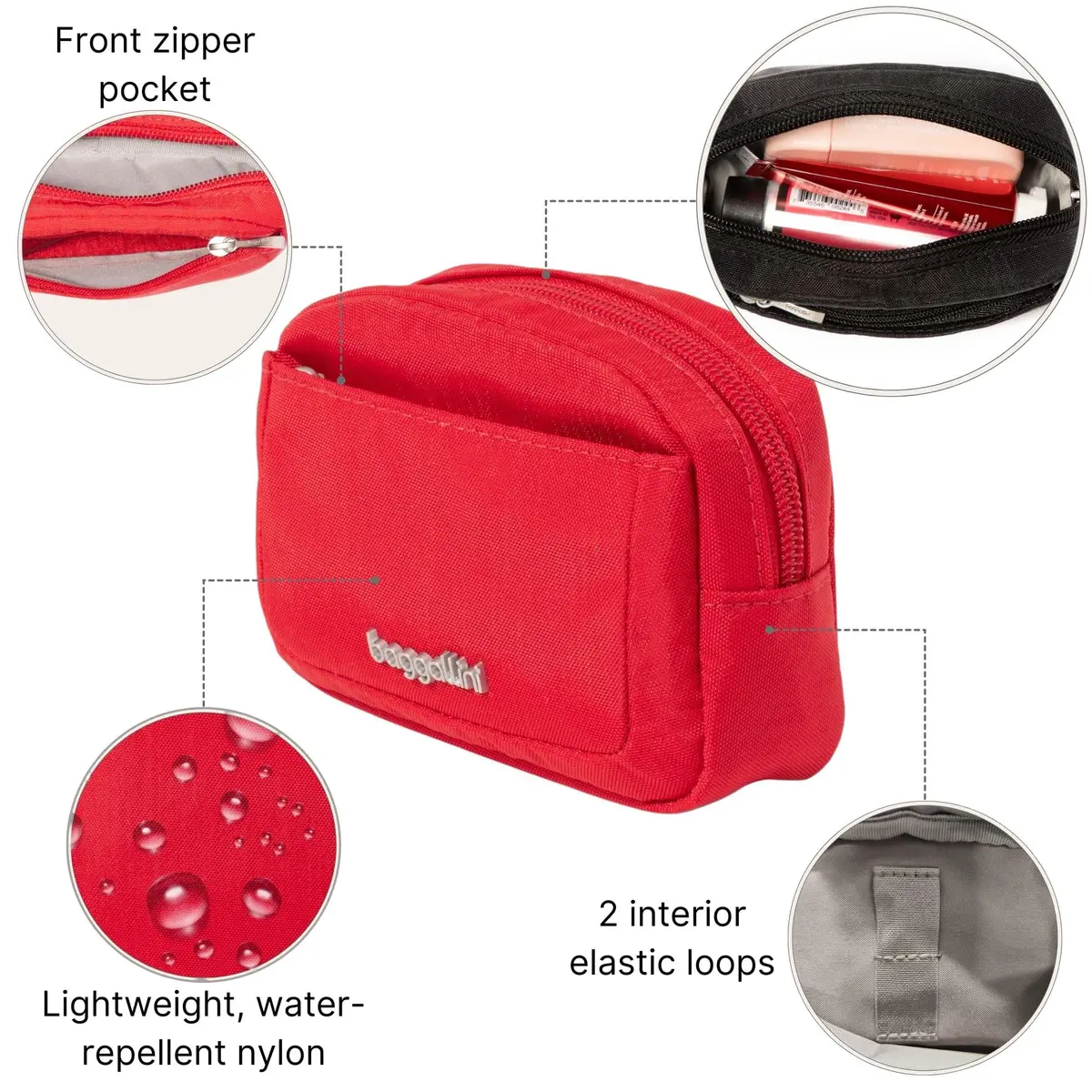 Baggallini Mini Cosmetic Pocket Scarlet 12 cm (4.9 in) x 8 cm (3.5 in) x 3 cm (1.5 in) | Lightweight Travel Makeup Organizer - view 3
