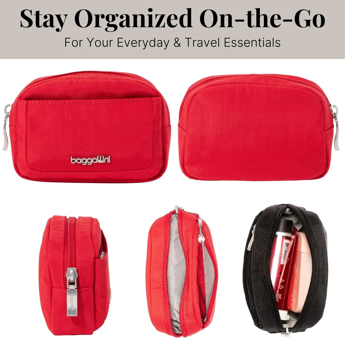 Baggallini Mini Cosmetic Pocket Scarlet 12 cm (4.9 in) x 8 cm (3.5 in) x 3 cm (1.5 in) | Lightweight Travel Makeup Organizer - view 4