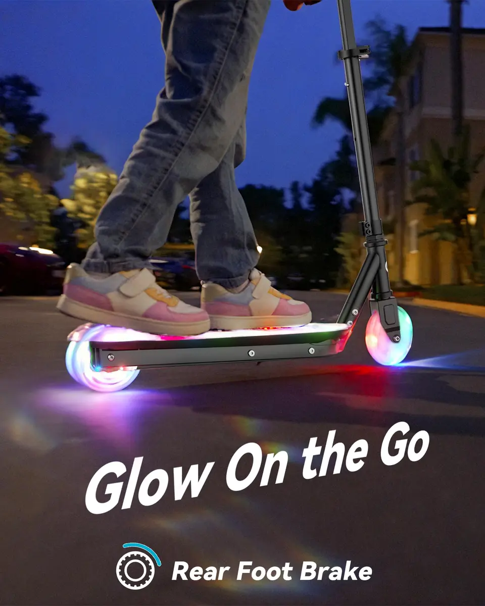 Gyroor KS2 Kids Electric Scooter, 5 MPH, LED Light-Up Wheels, Black | Safe, Adjustable & Light for Kids 6-12 - view 3