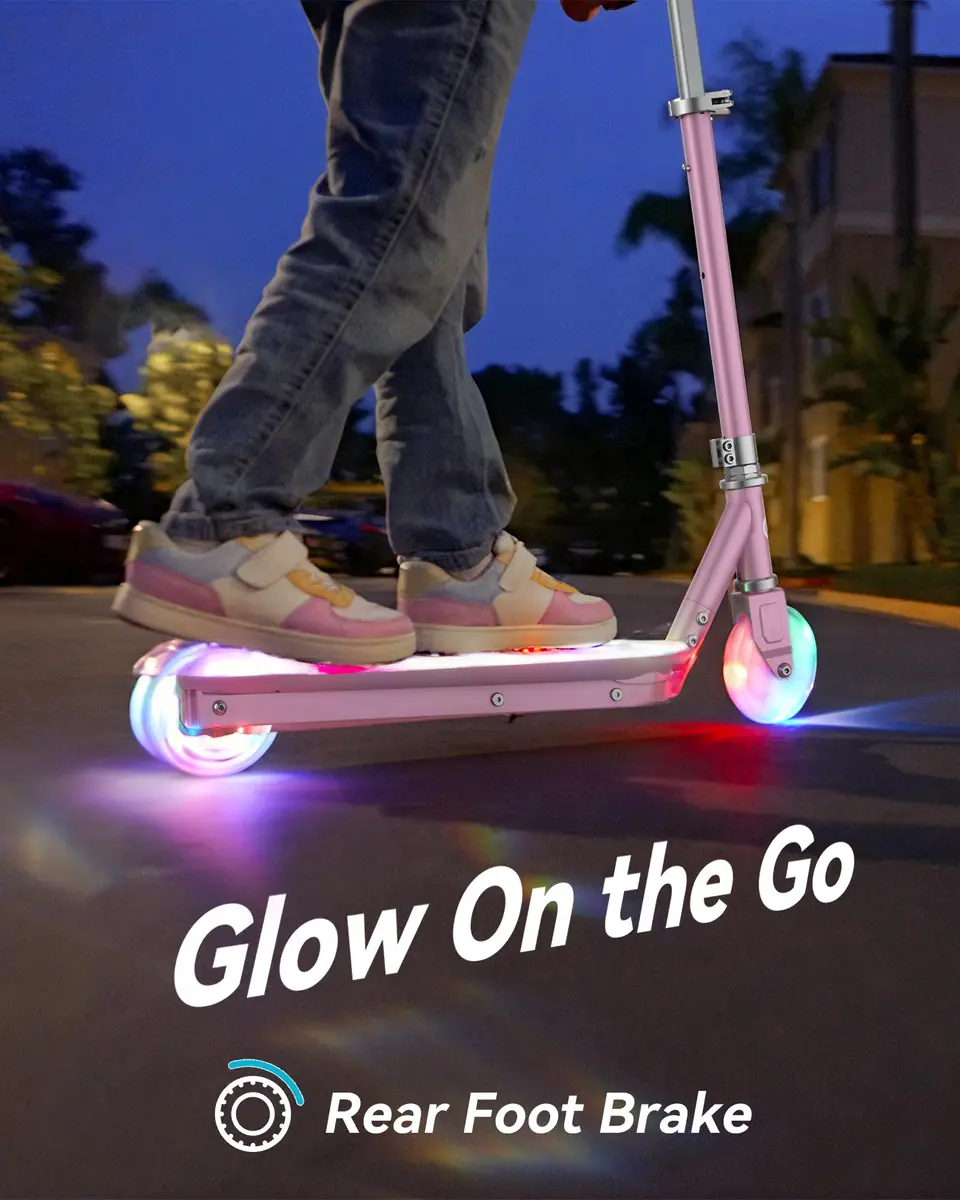 Gyroor KS2 Kids Electric Scooter Pink 5 MPH | LED Light-Up Wheels & Adjustable Handlebar - view 3
