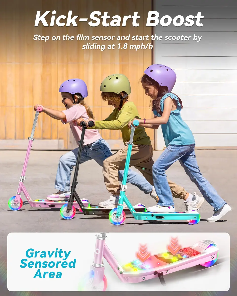 Gyroor KS2 Kids Electric Scooter Pink 5 MPH | LED Light-Up Wheels & Adjustable Handlebar - view 4