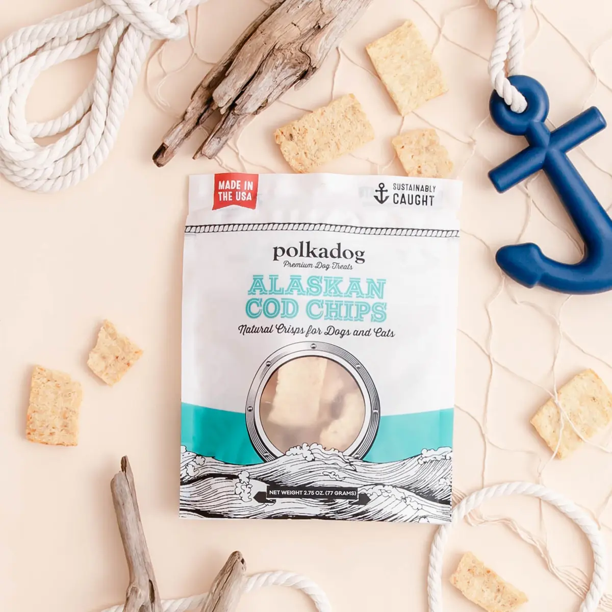 Polkadog Crunchy Alaskan Cod & Salmon Chip Dog Treats | Wild-Caught, Single-Ingredient, USA Made, 2.75oz (Variety 2Pk) - view 8